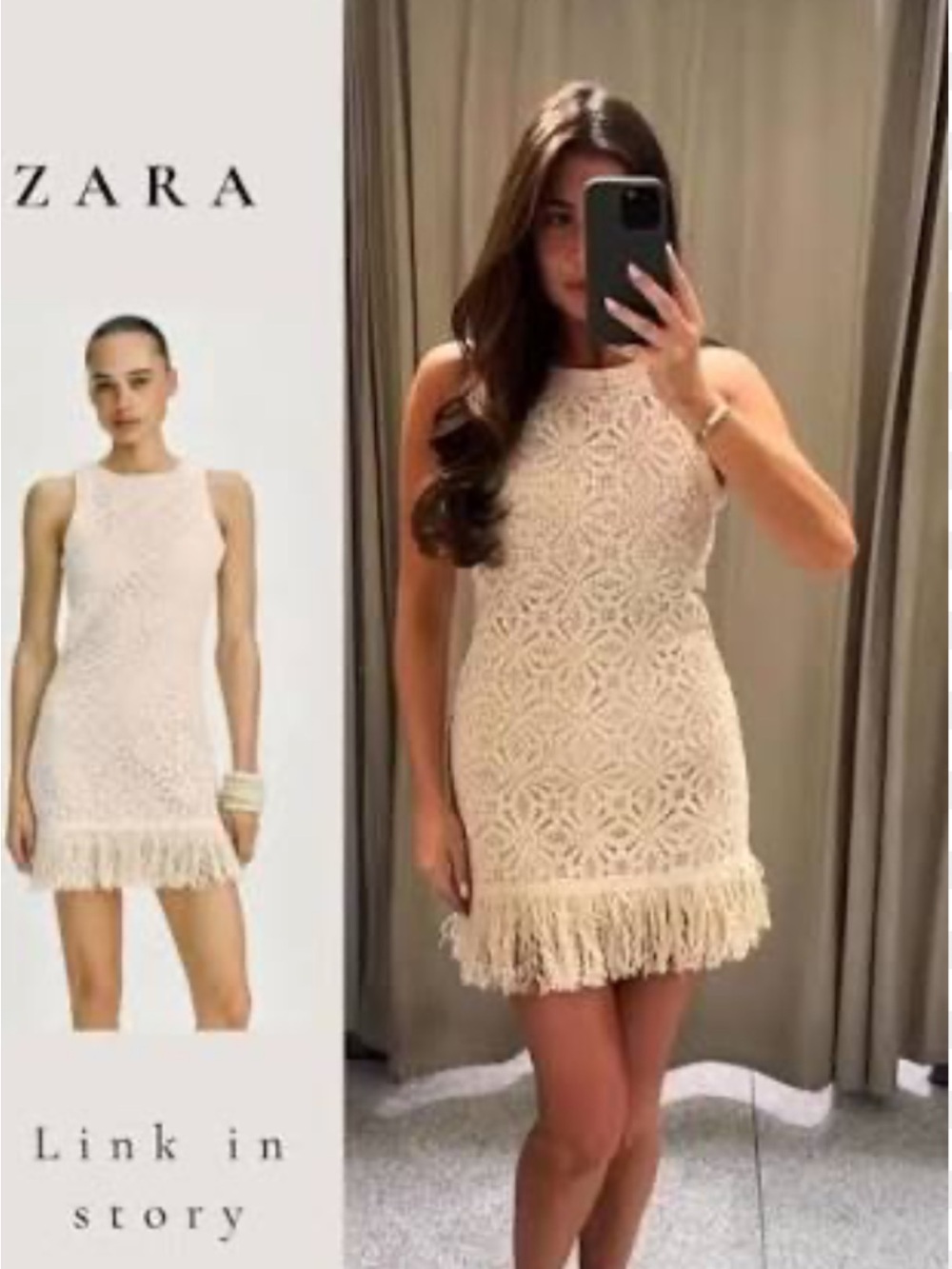 ZARA Cream Crochet Fringe Shift Dress